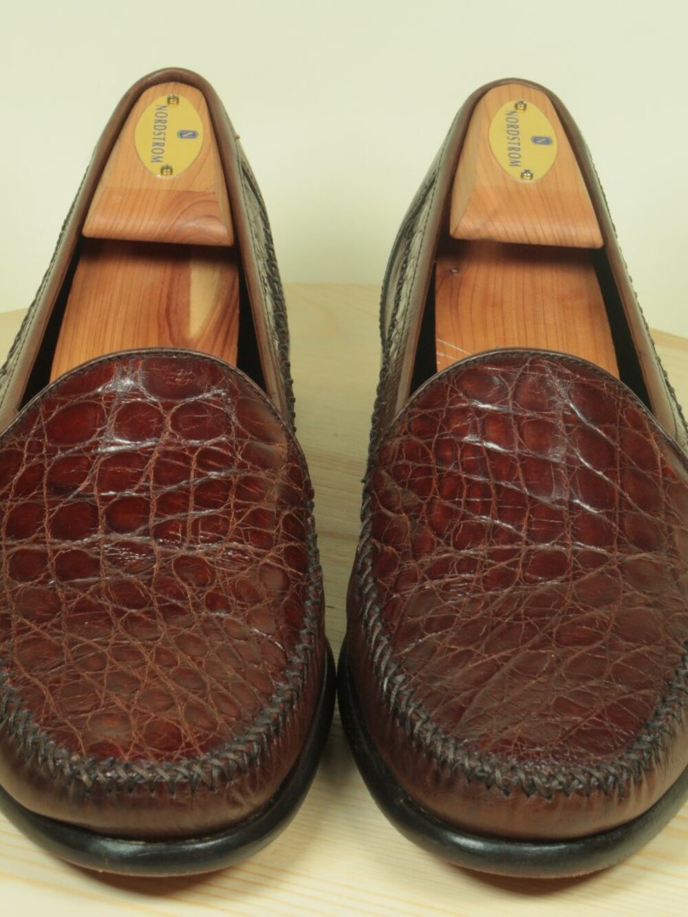 Vintage Bragano Crocodile Vamp Leather Loafers Shoes Mens 8.5M Brown Moc Toe - Picture 2 of 9